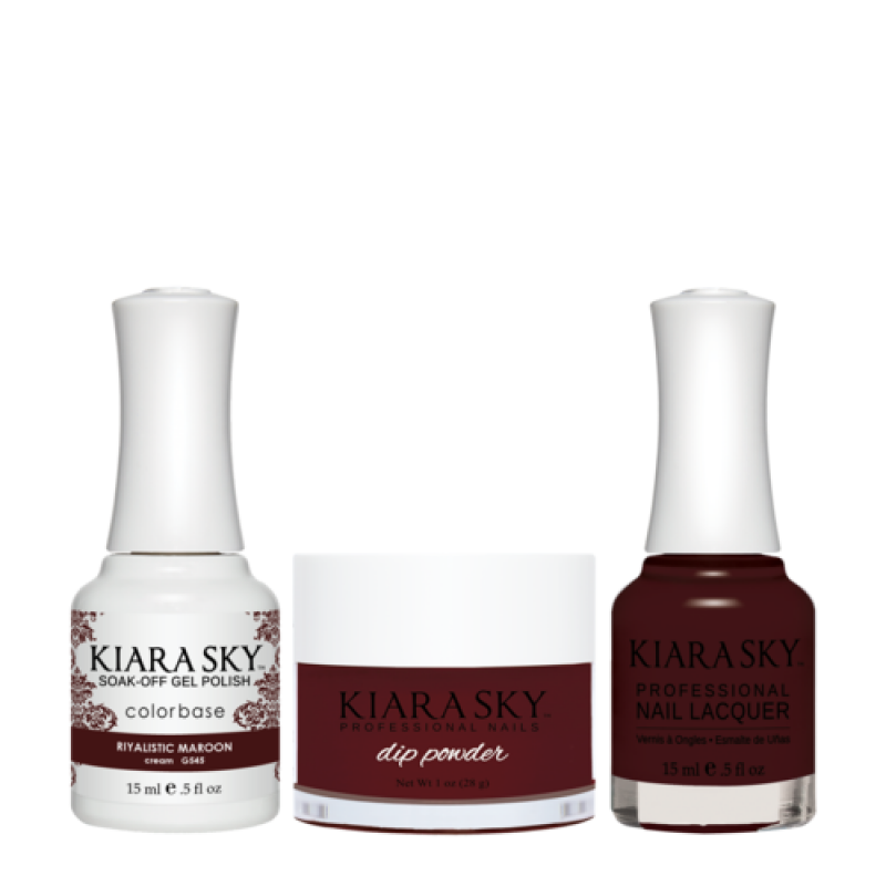 KIARA SKY 3in1 (Dipping Powder + Gel Polish + Nail Lacquer) - DGL 545, Riyalistic Maroon